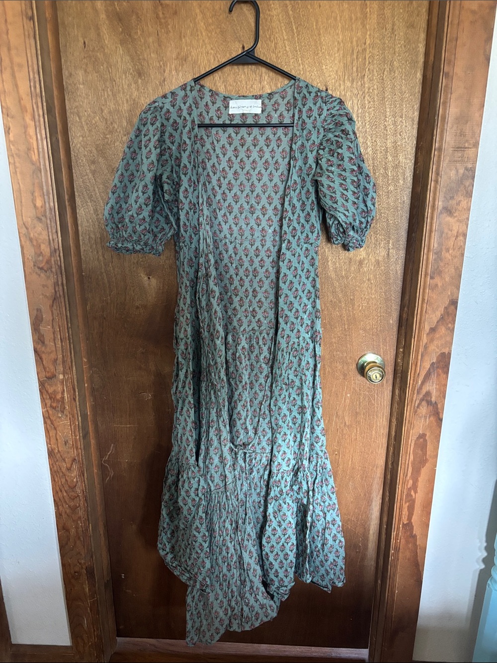 Daughters of India Zuri Wrap Dress, Puff-Sleeve Tiered Maxi Dress - Green Floral
